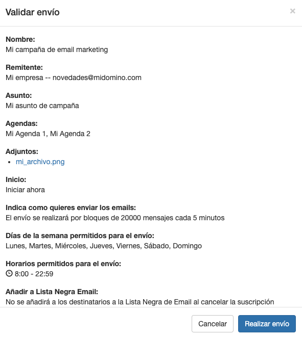 Resumen del envío en tus campañas de email marketing - Mensagia