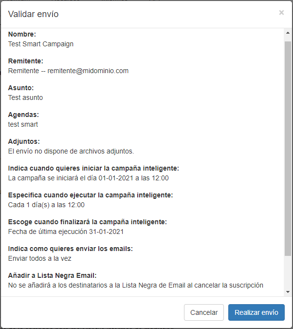 Resumen del envío en tus campañas inteligentes de email marketing - Mensagia