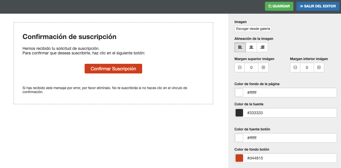 Personalizar email de confirmar suscripción - Mensagia